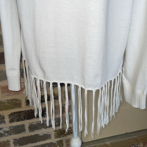 Michael Kors Cream White Cotton Statement Fringe Sweater Shawl Funnel Collar LRG - Picture 4 of 15